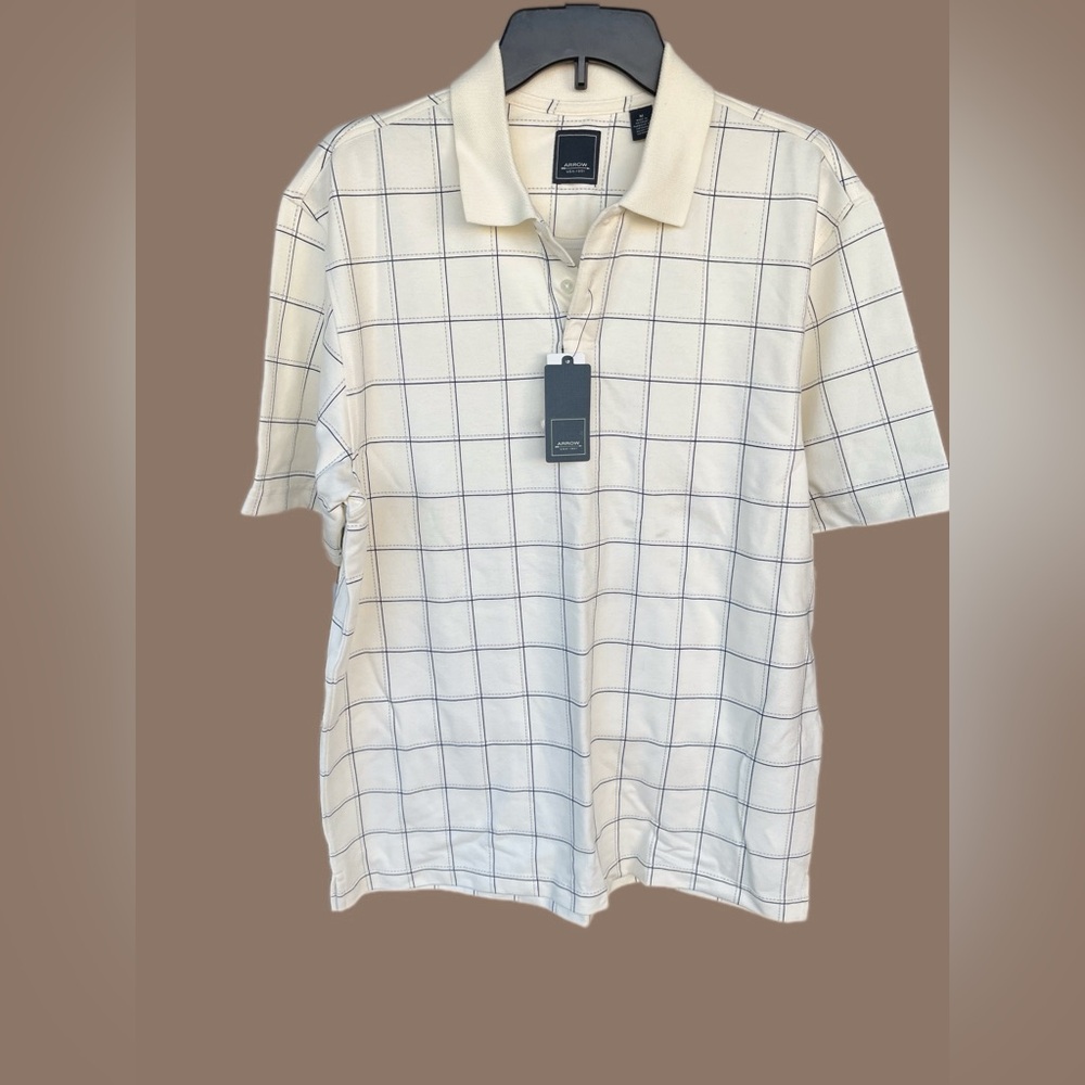 NWT Arrow Men's Polo Shirt in Cream with Checkered Print